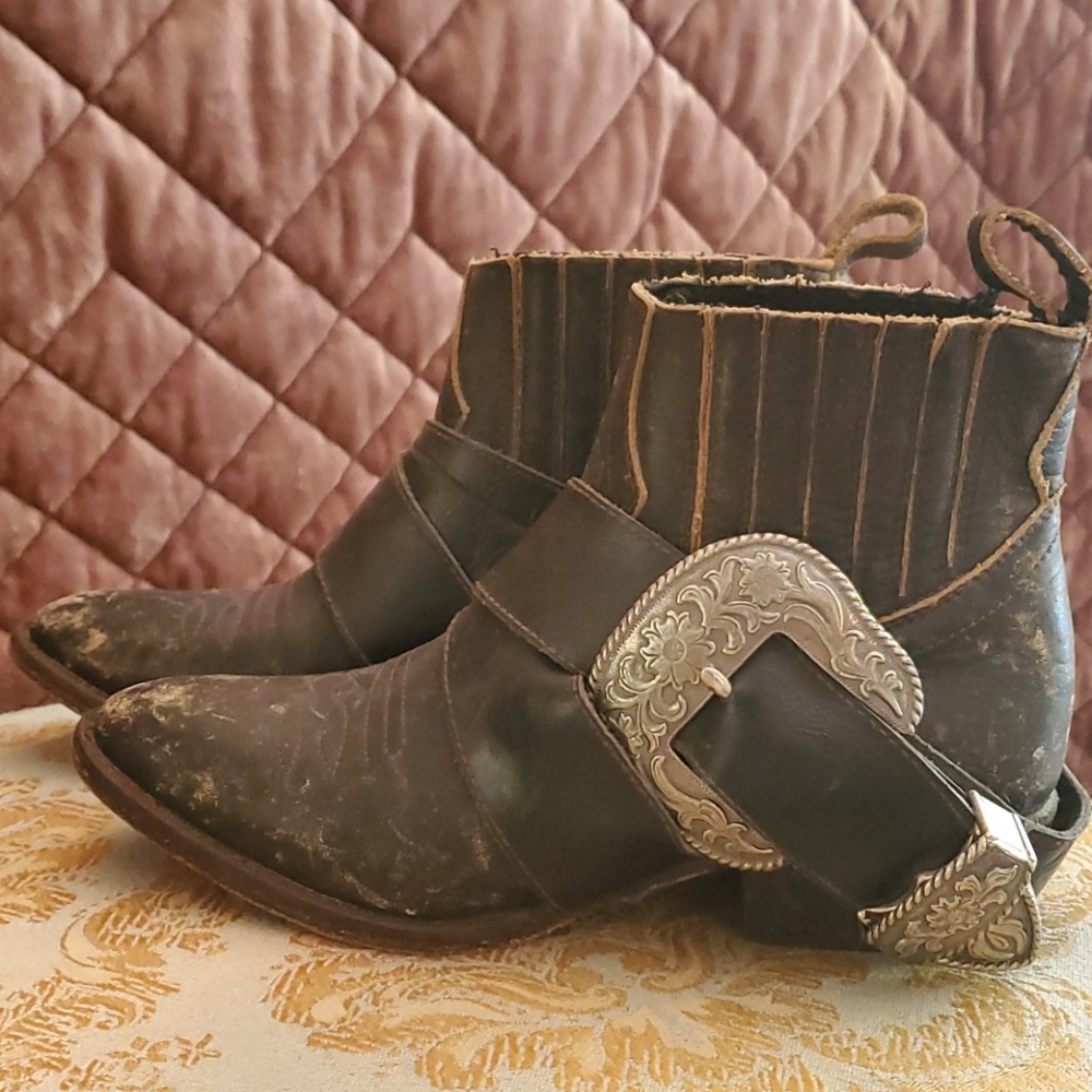 Matisse distressed style, Western buckle bootie.